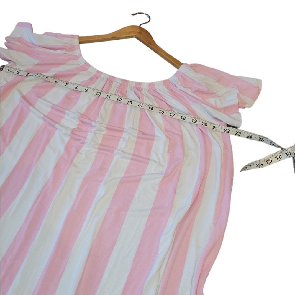 ASOS Pink White Stripe Cabana Candy Stripe Off Shoulder Short Sleeve Dress 8 - Picture 7 of 12